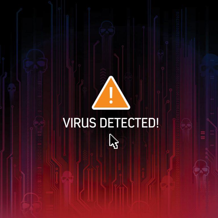 Computer monitor with "Virus Detected" displayed.