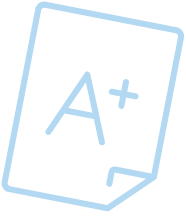 Light blue icon of a piece of paper with an A+ written on it.