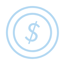 A light blue icon of a dollar coin