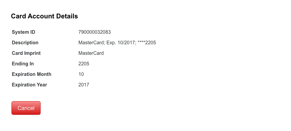 Card Account Details Summary