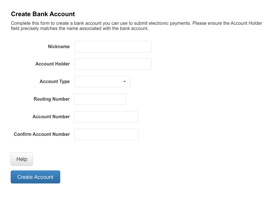 Create a Bank Account Menu