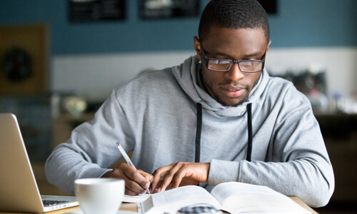 Graduate student studying.