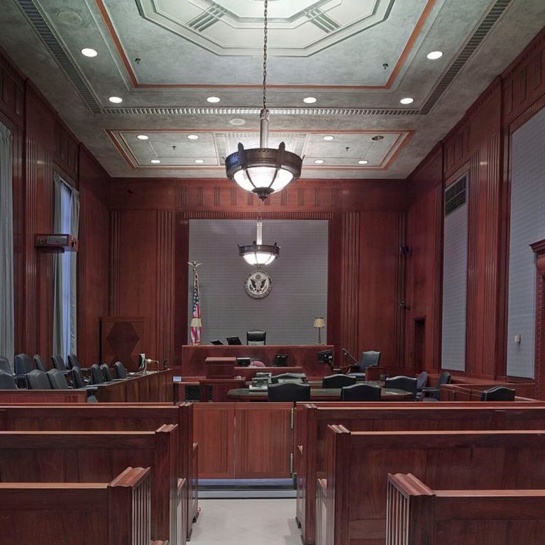 Inside of a U.S. courtroom.