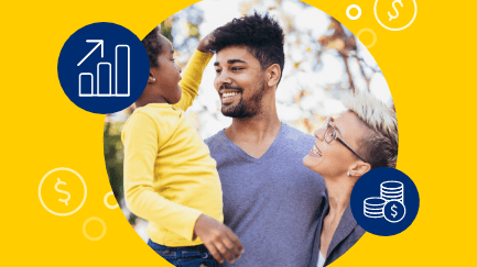A young couple celebrates with their son after providing for the family's protection.