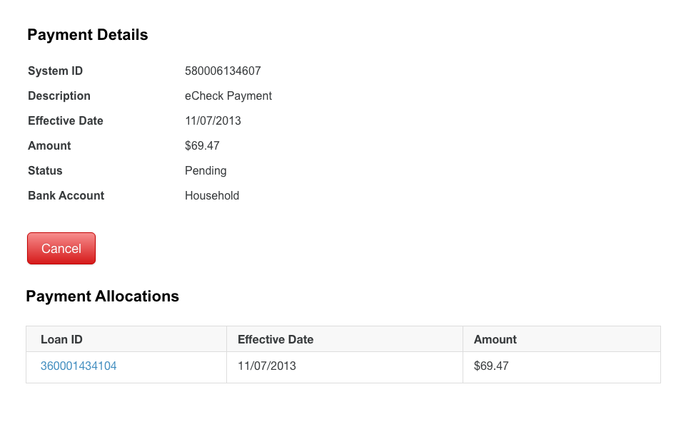 Payment Details echecking screen