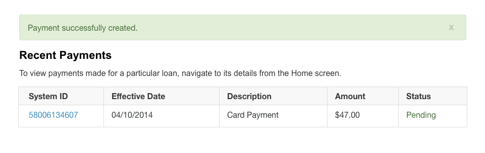 Recent Payments Credit Card