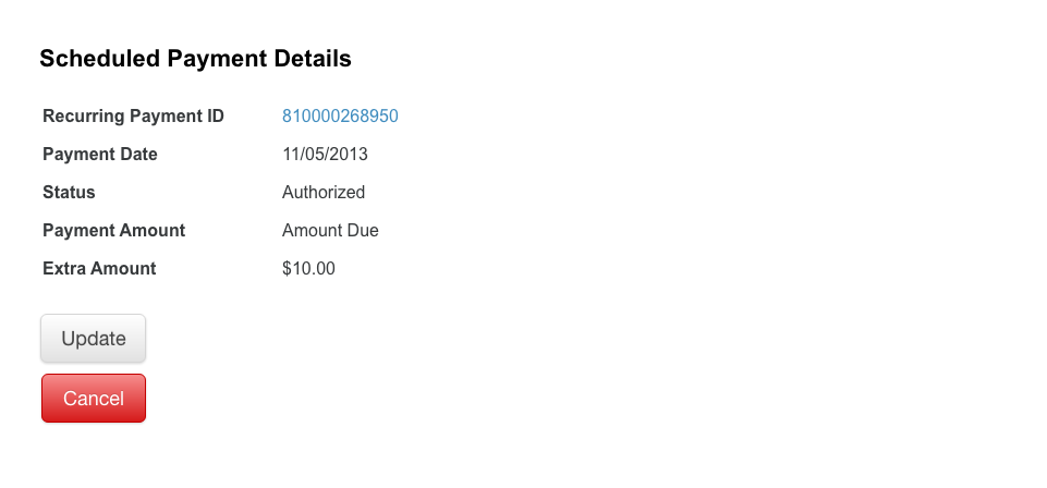 Recurring Payment Scheduled Payment Details Screen