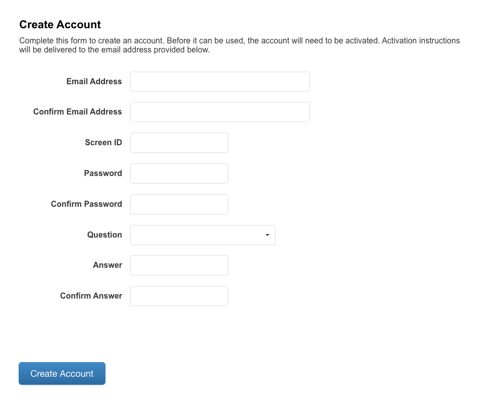 Create Account Screen