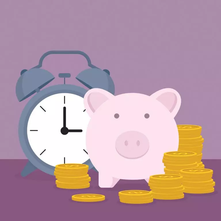 Retirement Planning Changes 2024 concept: Piggy with alarm clock and coins.