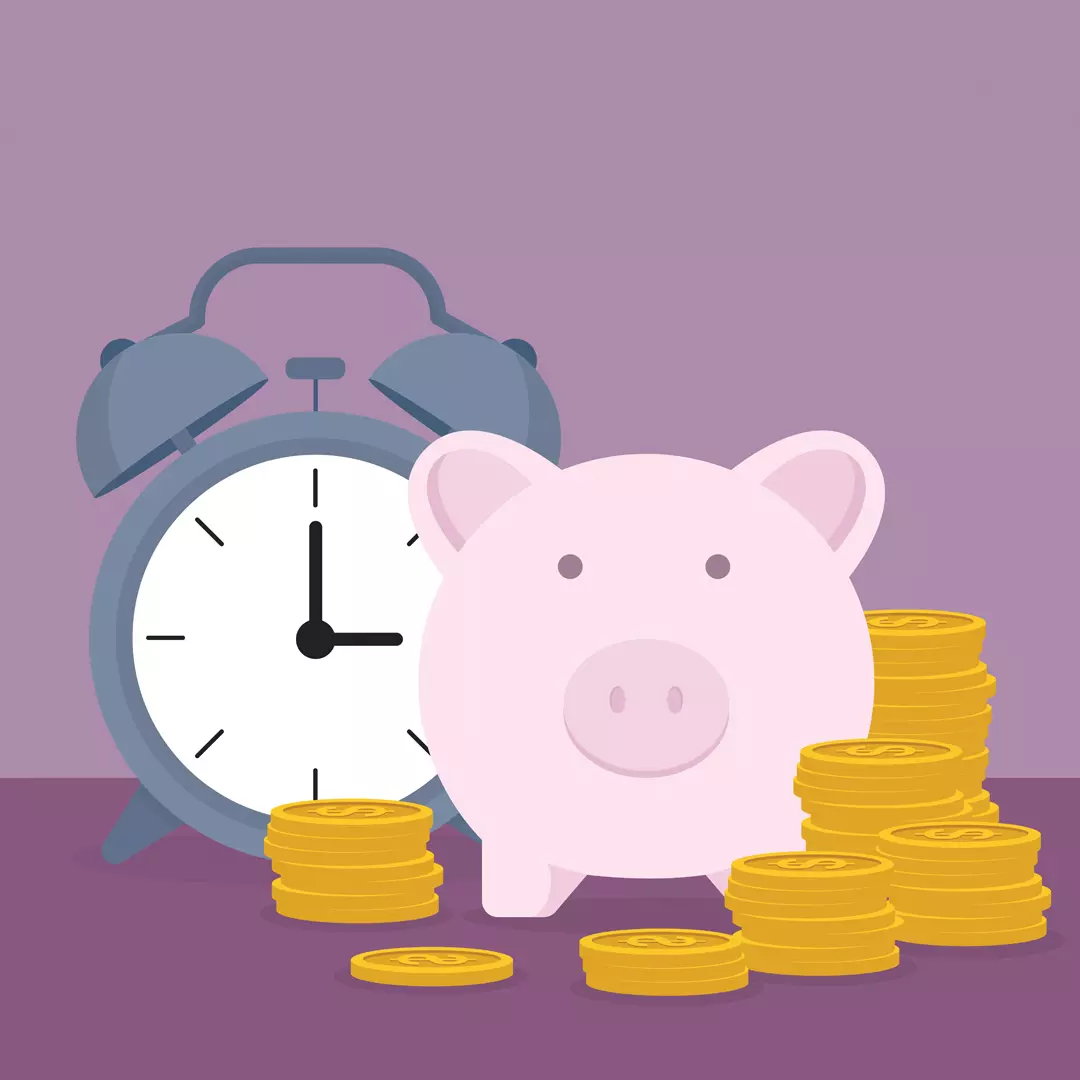 Retirement Planning Changes 2024 concept: Piggy with alarm clock and coins.