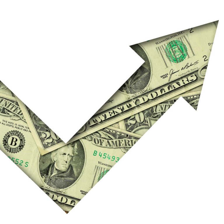 Money shaped into an upward arrow, signifying a raise.