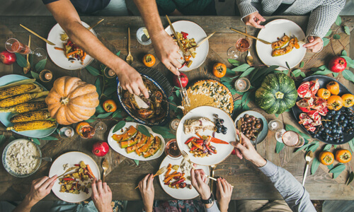 Beautiful Thanksgiving table spread and feast.