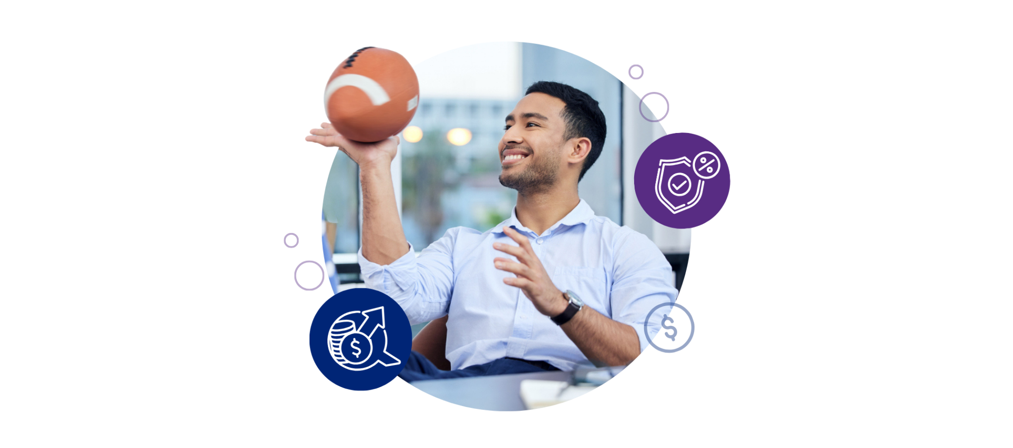 Man with football in the office