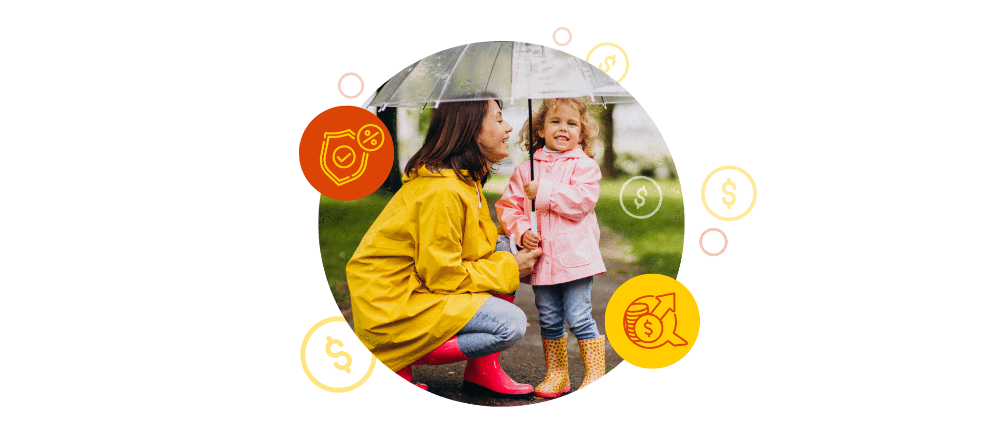 A mother and a child under an umbrella in a park.