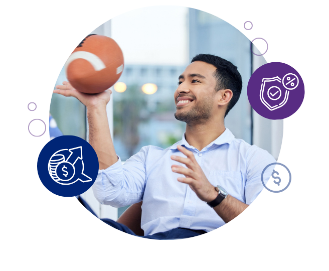 Man with football in the office