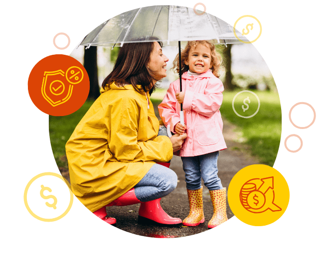 A mother and a child under an umbrella in a park.
