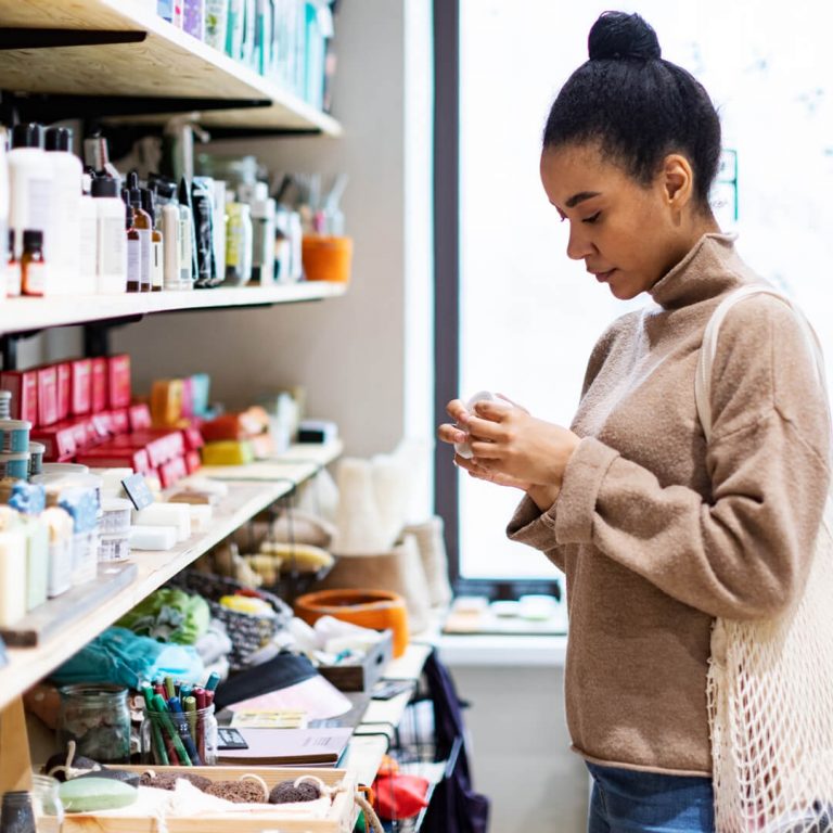 Woman browses in store, but does not purchase item.